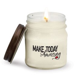 This Mason Jar Natural Soy Handmade Candle with Rustic Lid Features The Inspirational Message “Make Today Amazing”