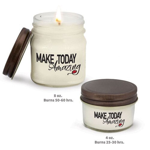 two white candle in glass jar with make today amazing message