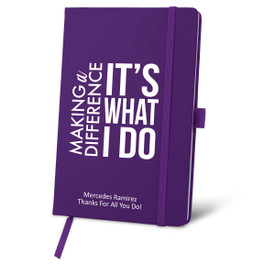 purple journal with making a difference message and personalization