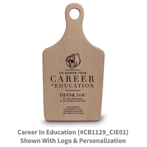maple paddle cutting board with career in education message