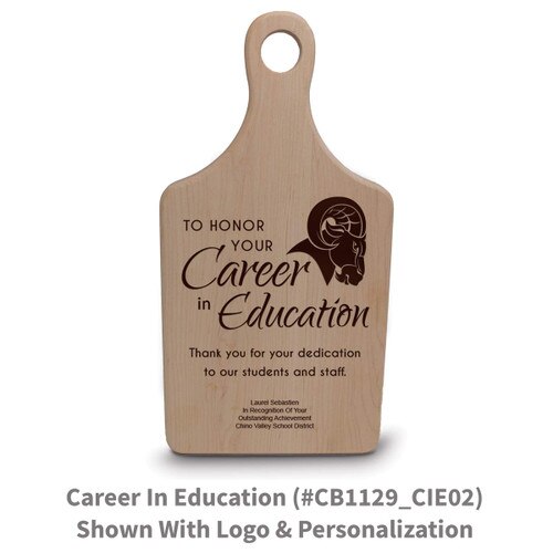 maple paddle cutting board with career in education message