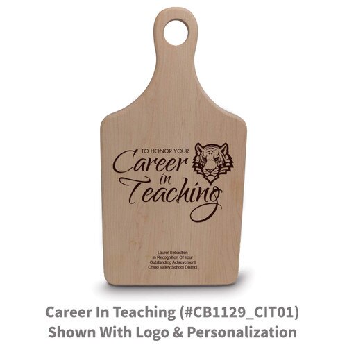 maple paddle cutting board with career in teaching message