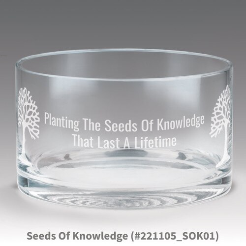 petite crystal bowl with seeds of knowledge message