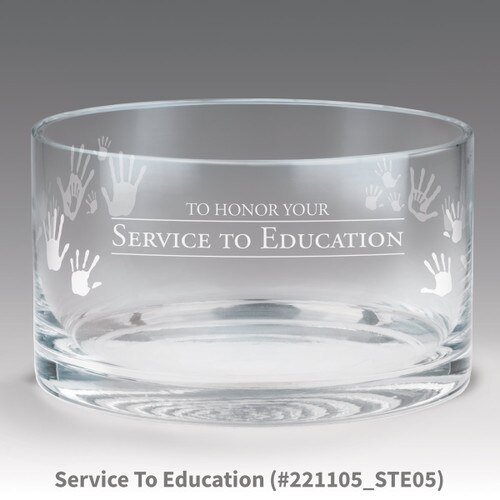 petite crystal bowl with service to education message
