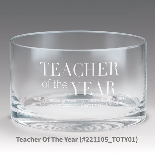 petite crystal bowl with teacher of the year message