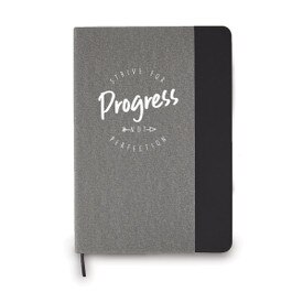 This Heather Gray Hardbound Journal With A Color Block Accent Features The Inspirational Message “Strive For Progress Not Perfection”