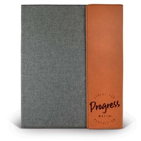 This Large Canvas/Vegan Leather Padfolio With Notepad Features The Inspirational Message “Strive For Progress Not Perfection”