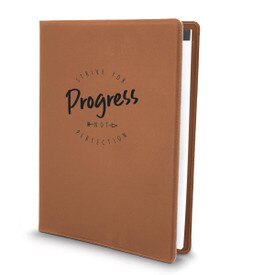 This Large Vegan Leather Padfolio With Notepad Features The Inspirational Message “Strive For Progress Not Perfection”
