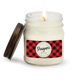 This Mason Jar Natural Soy Handmade Candle with Rustic Lid Features The Inspirational Message “Strive For Progress Not Perfection”