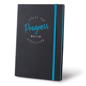 This Matte Black Journal With A Colorful Elastic Band Features The Inspirational Message “Strive For Progress Not Perfection”