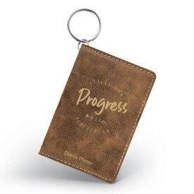 This Leather Keychain Wallet ID Card Holder Features The Inspirational Message “Strive For Progress Not Perfection”
