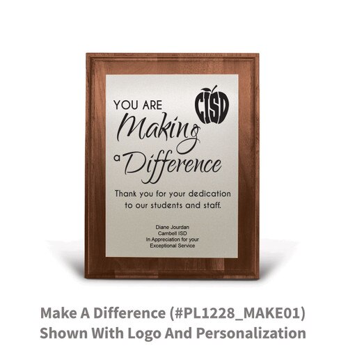 7x9 walnut plaque with brushed silver plate featuring making a difference message