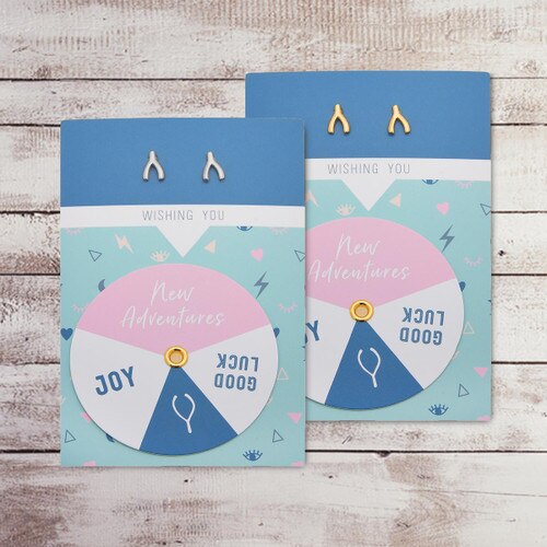 Gold and Silver Wishbone Stud Earrings with message card